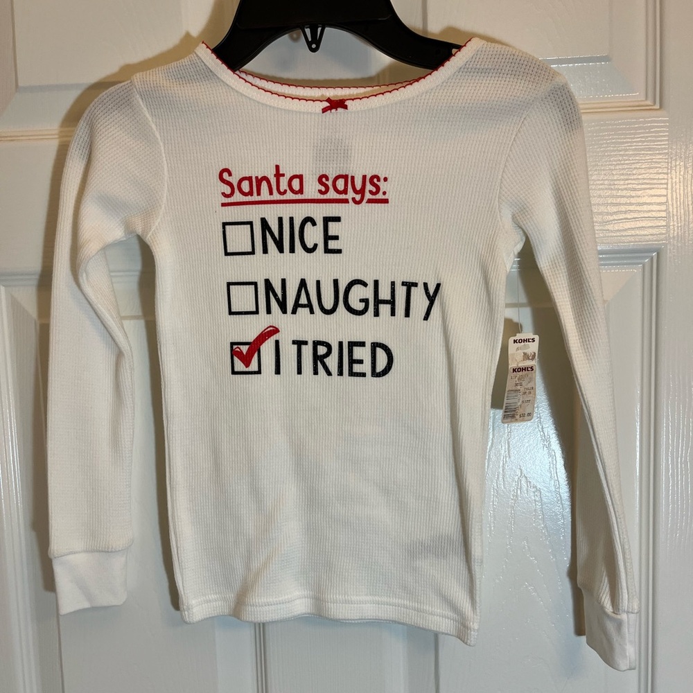 Carter's White Long Sleeve Thermal Tee with Santa Says Print Size 5